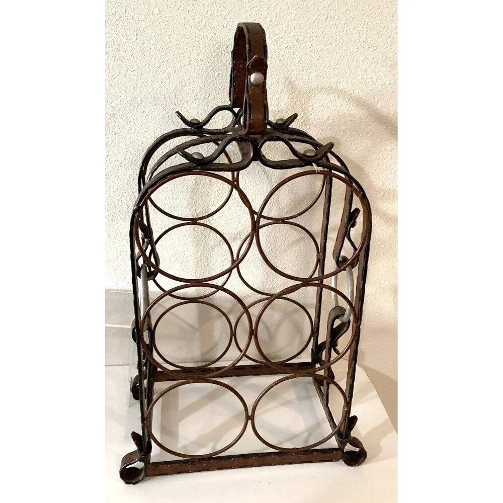 Mid-Century Modern Wine Rack French Wrought Iron 6 Bottle Capacity 1950s-1970s
